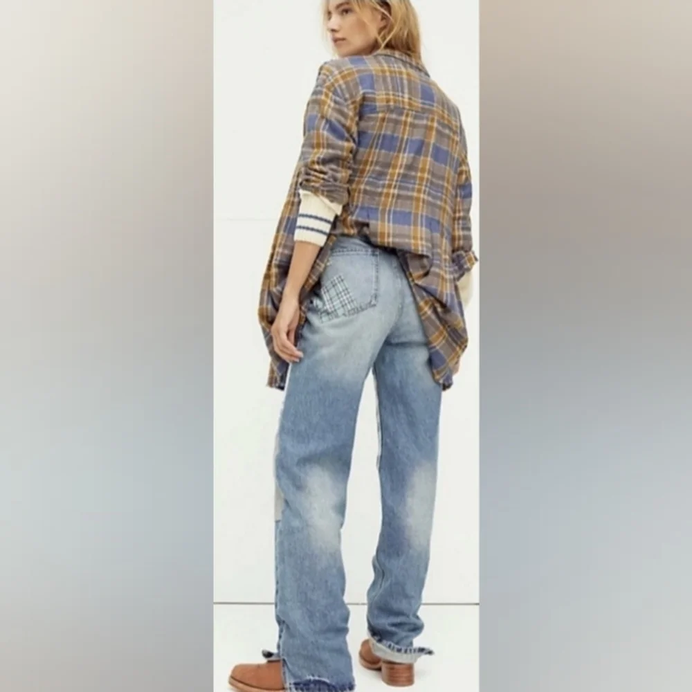 FREE PEOPLE STEINBECK PATCHED STRAIGHT LEG JEANS Size 27 - Picture 14 of 16